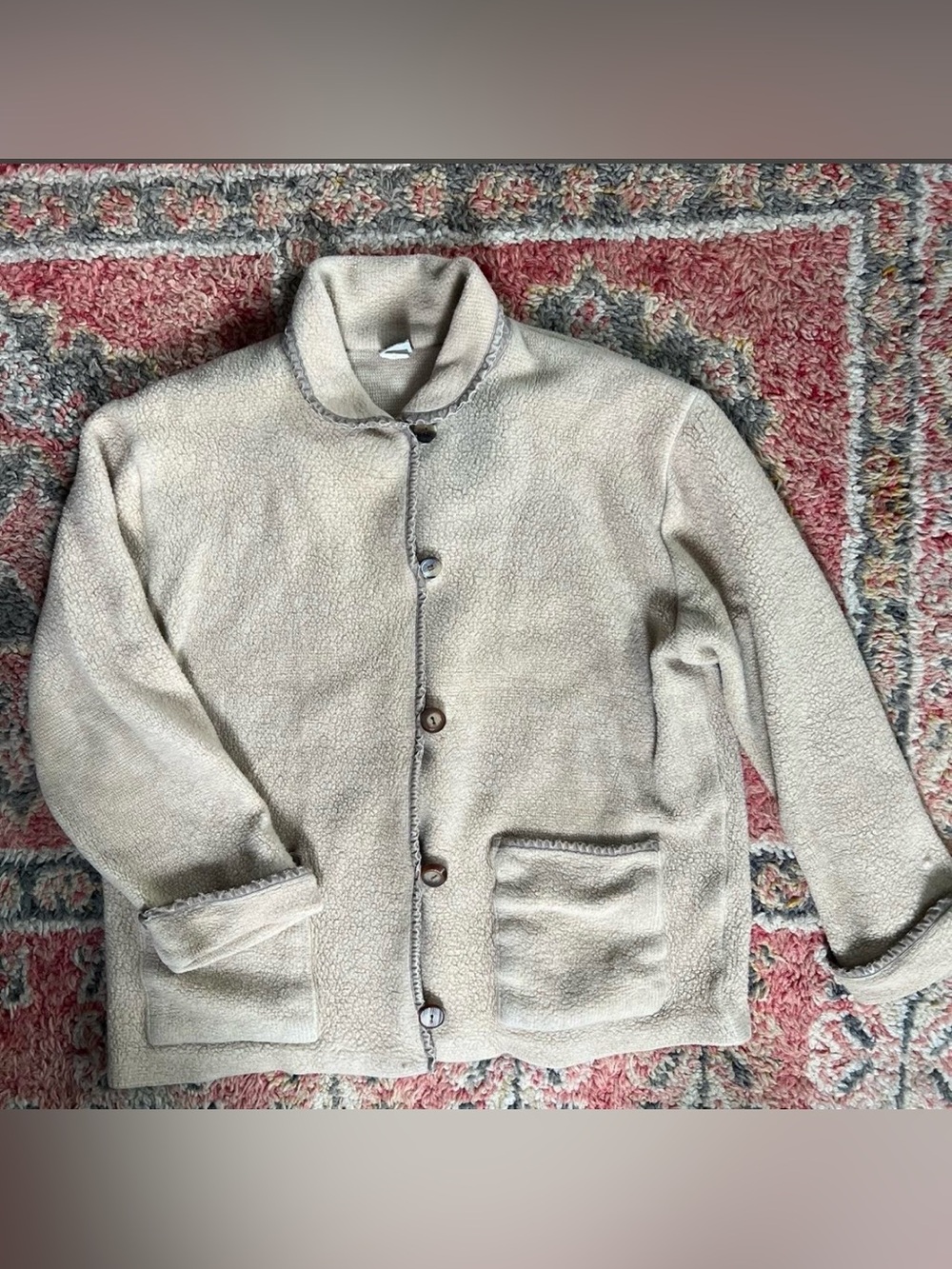 Vintage button-up tan fleece